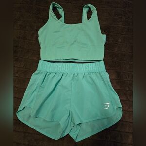 Gymshark Tropic Green Sports Bra and Shorts Set